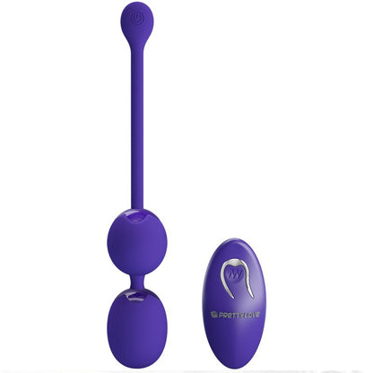 Close-up das Bolas Vibratórias PRETTY LOVE com Controle Remoto Violeta, mostrando o design ergonómico em silicone macio.