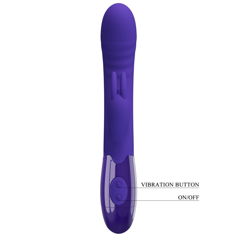 Close-up do Vibrador de Coelho PRETTY LOVE Cerberus Youth Violeta, mostrando seu design ergonómico e estimulador clitoriano.