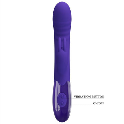 Close-up do Vibrador de Coelho PRETTY LOVE Cerberus Youth Violeta, mostrando seu design ergonómico e estimulador clitoriano.