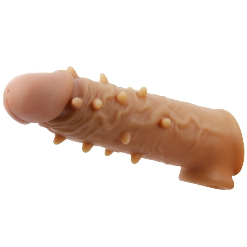 Close-up da capa de pénis PRETTY LOVE Extensioning Osborn, mostrando a textura de silicone realista e nós estimulantes.