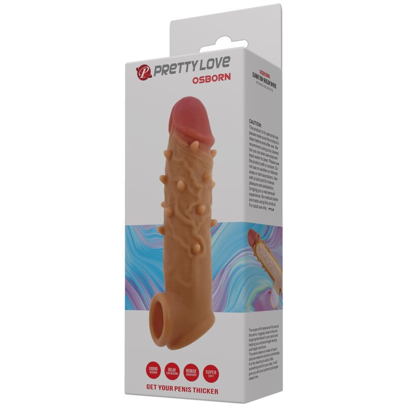 Close-up da capa de pénis PRETTY LOVE Extensioning Osborn, mostrando a textura de silicone realista e nós estimulantes.