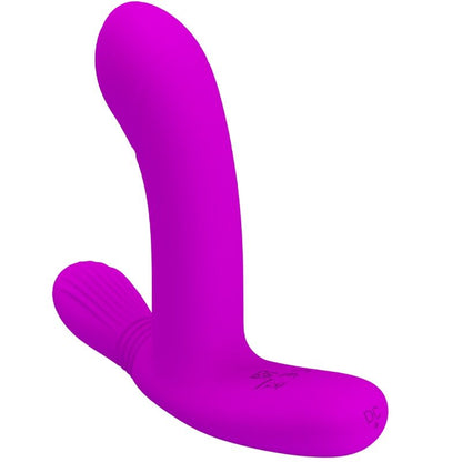 Close-up do Vibrador PRETTY LOVE Geri, mostrando seu design ergonômico e cor violeta, ideal para estimulação clitoriana e do ponto G com controle remoto.