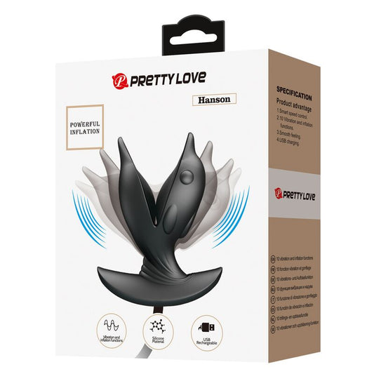 Plug Anal PRETTY LOVE Delfim Inflável e Recarregável em silicone macio com controle de vibração e expansão.