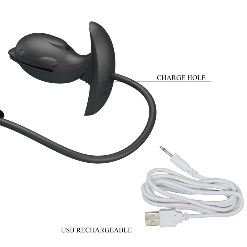 Plug Anal PRETTY LOVE Delfim Inflável e Recarregável em silicone macio com controle de vibração e expansão.