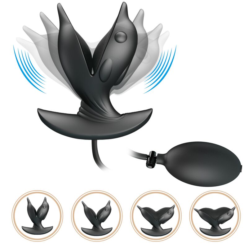 Plug Anal PRETTY LOVE Delfim Inflável e Recarregável em silicone macio com controle de vibração e expansão.