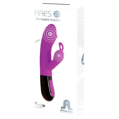 Close-up do ADRIEN LASTIC Ares 2.0, um vibrador coelho violeta com design ergonómico e ponta curva para estimulação do ponto G e clitóris.