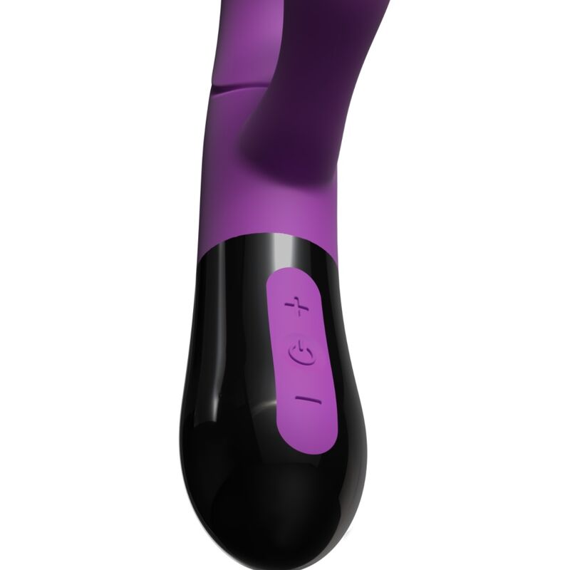 Close-up do ADRIEN LASTIC Ares 2.0, um vibrador coelho violeta com design ergonómico e ponta curva para estimulação do ponto G e clitóris.
