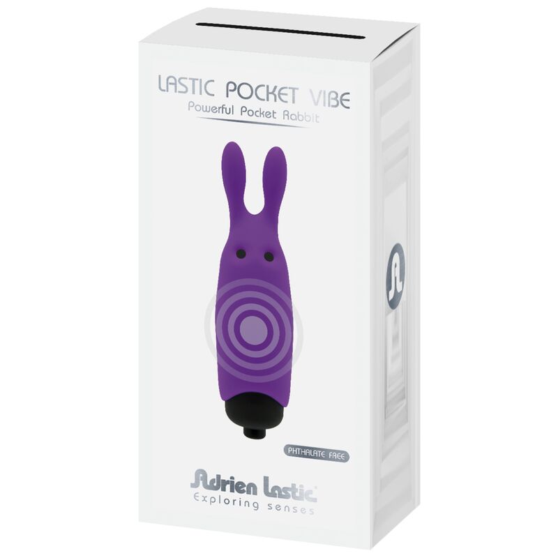 Close-up do Vibrador de Coelho de Bolso ADRIEN LASTIC violeta, mostrando design compacto e silicone suave.