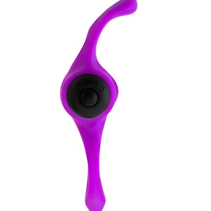 Close-up do anel vibrador Adrien Lastic Lingus Max roxo para casais, com destaque para a língua estimuladora.