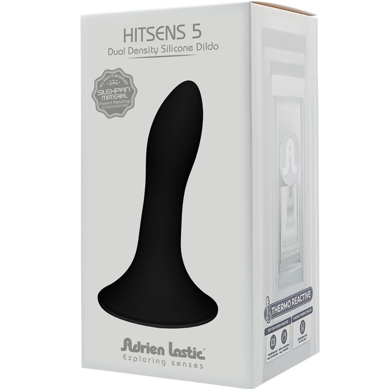 Close-up of the ADRIEN LASTIC Hitsens 5 silicone vibrator, showcasing its black color and ergonomic design for versatile pleasure.