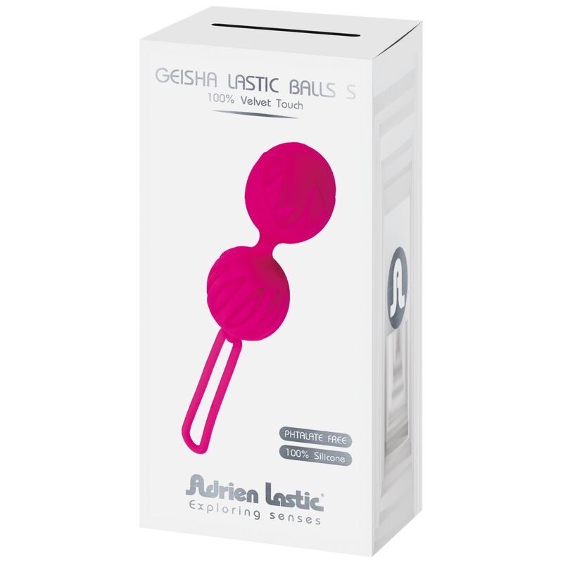 Close-up das Bolas de Silicone Geisha Lastic S Fúcsia da ADRIEN LASTIC para fortalecimento do assoalho pélvico.