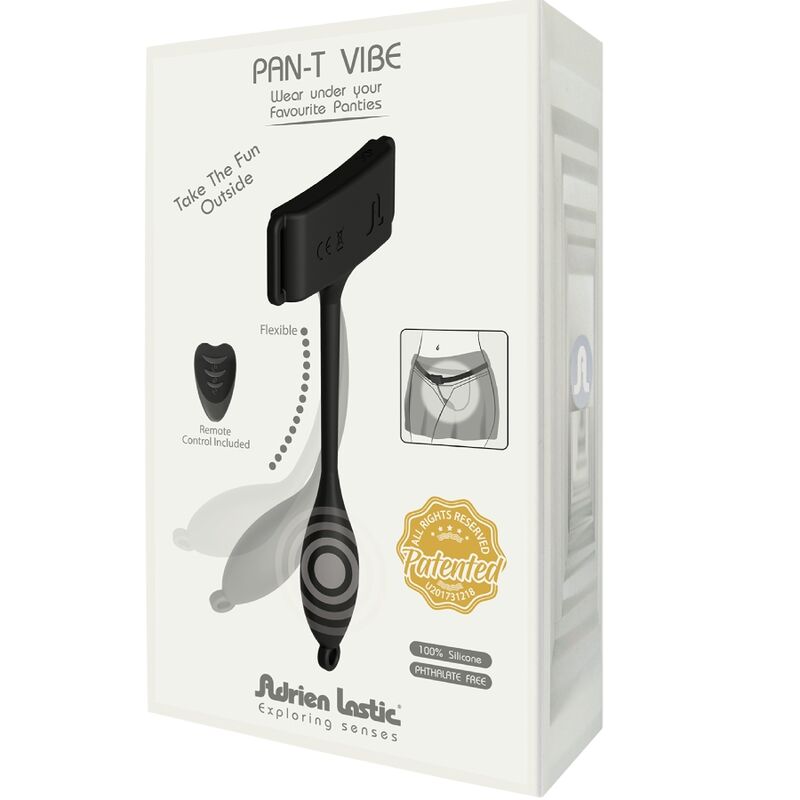 Close-up of the ADRIEN LASTIC Pan-T Vibe Flexible Panty Vibrator with Remote Control, showcasing its ergonomic design and flexible material.