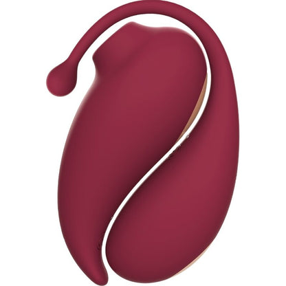 ADRIEN LASTIC Inspiration Clitoral Sucker e Ovo Vibratório, com controle via app, mostrando ambos os dispositivos e seus detalhes em vermelho.