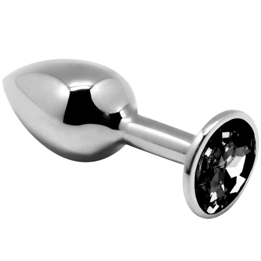 Close-up do ALIVE Mini Plug Anal Metálico Preto com Diamante, mostrando o seu design elegante e detalhe brilhante.