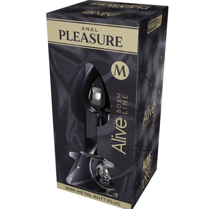 Close-up do ALIVE Mini Plug Anal Metálico Preto com Diamante, mostrando o seu design elegante e detalhe brilhante.