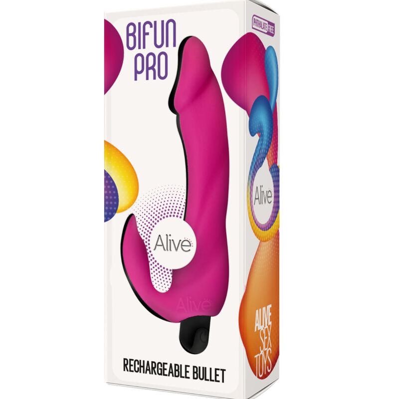 ALIVE Dildo Vibrador Bifun Pro Rosa 14,9 cm com design curvo para estimulação do ponto G e clitóris.