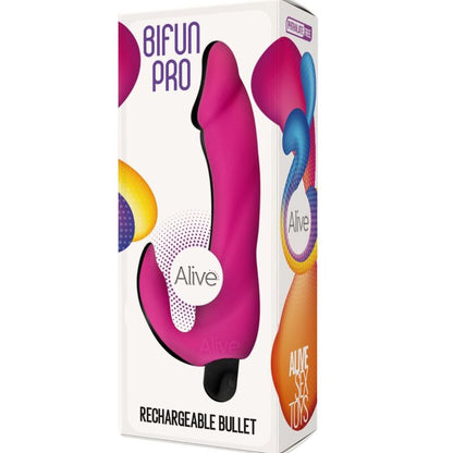 ALIVE Dildo Vibrador Bifun Pro Rosa 14,9 cm com design curvo para estimulação do ponto G e clitóris.