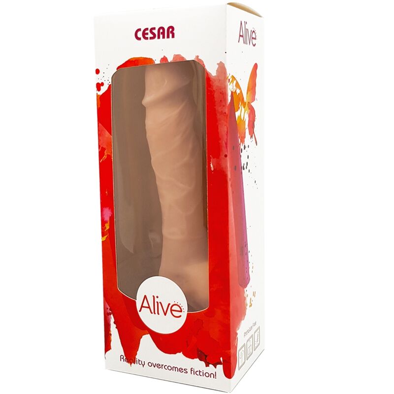 Close-up do Dildo Realista ALIVE Cesar 17,5cm com ventosa, mostrando sua textura Future Skin.