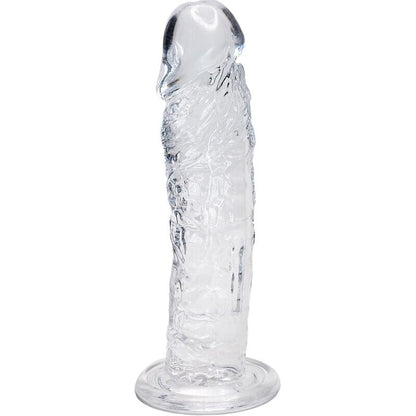Close-up do Dildo ALIVE Pénis Realístico Transparente Empire 19,3 CM, mostrando sua textura e detalhes anatómicos.