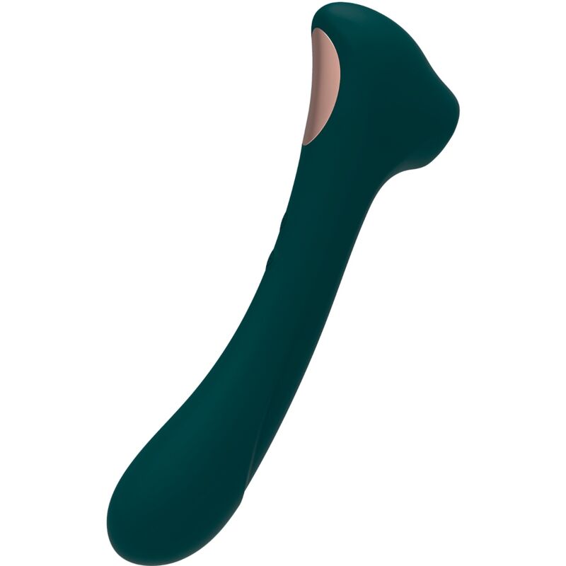 Close-up of the ALIVE Vibrador de Sucção e Estimulador Clitoriano Quiver Verde showing its ergonomic design and color.