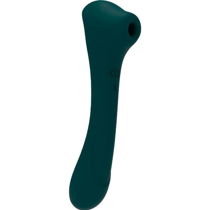 Close-up of the ALIVE Vibrador de Sucção e Estimulador Clitoriano Quiver Verde showing its ergonomic design and color.