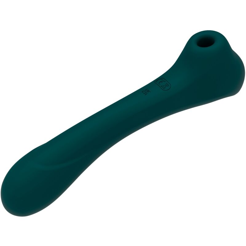 Close-up of the ALIVE Vibrador de Sucção e Estimulador Clitoriano Quiver Verde showing its ergonomic design and color.