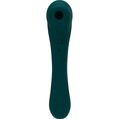 Close-up of the ALIVE Vibrador de Sucção e Estimulador Clitoriano Quiver Verde showing its ergonomic design and color.