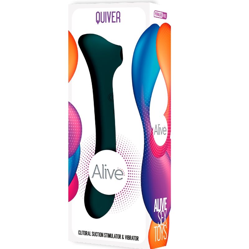 Close-up of the ALIVE Vibrador de Sucção e Estimulador Clitoriano Quiver Verde showing its ergonomic design and color.