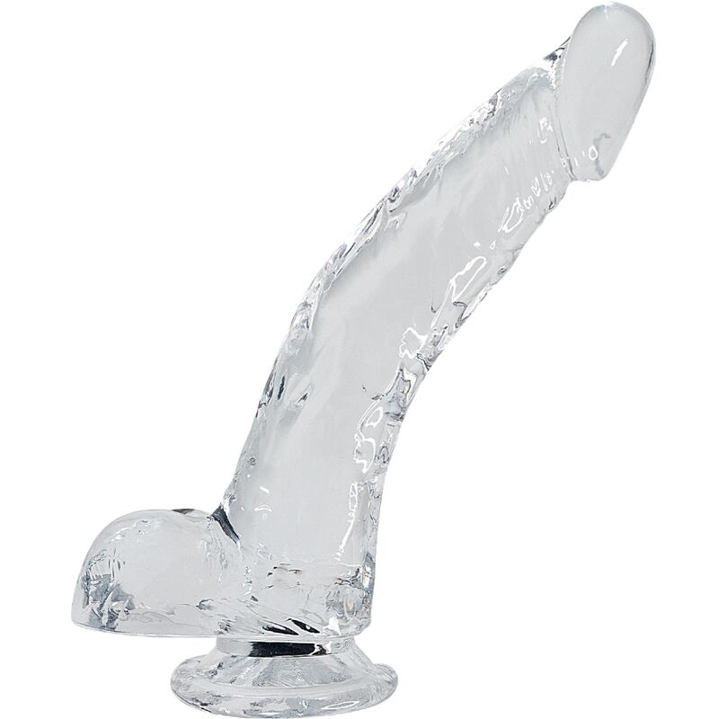 Close-up do ALIVE Dildo Realista Transparente de 22 cm, mostrando sua textura detalhada e design translúcido.