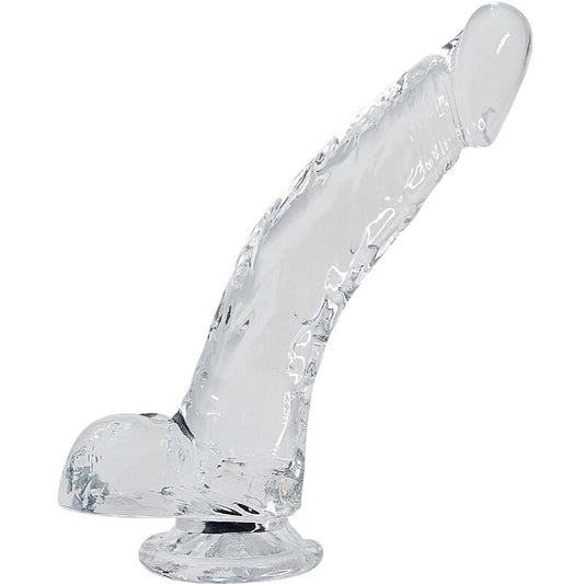 Close-up do ALIVE Dildo Realista Transparente de 22 cm, mostrando sua textura detalhada e design translúcido.