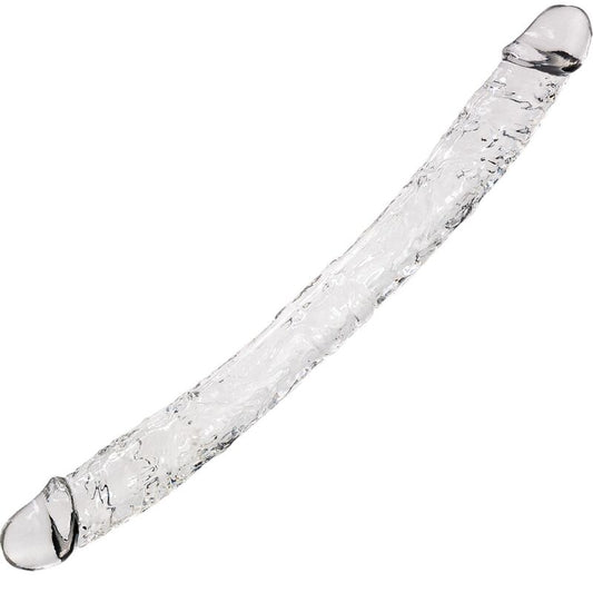 Dildo realista transparente ALIVE Supreme de 38,5 cm, mostrando seu design anatômico e material seguro para o corpo.