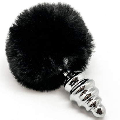 ALIVE Plug Anal Espiral Metal Fluffy Preto Tamanho L, mostrando design espiral e acabamento macio.