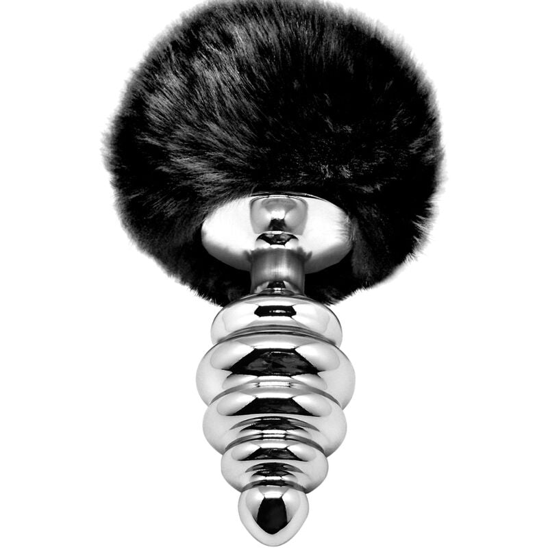 ALIVE Plug Anal Espiral Metal Fluffy Preto Tamanho L, mostrando design espiral e acabamento macio.