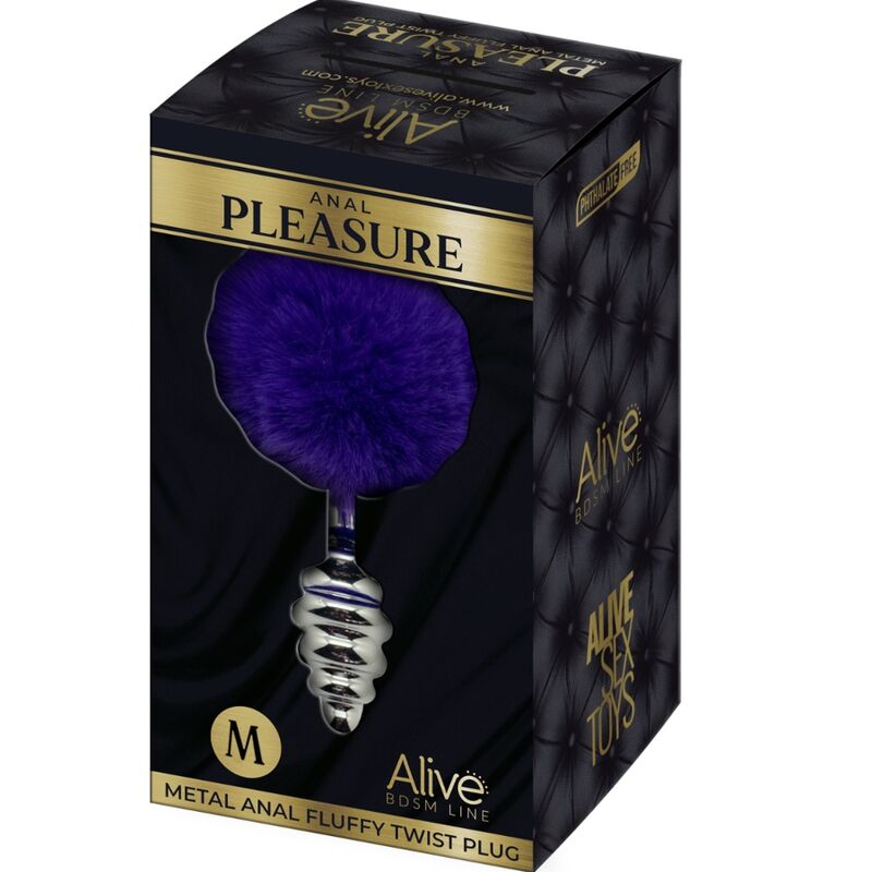 Close-up do Plug Anal ALIVE Espiral Metal Fluffy Dark Violeta Tamanho M.
