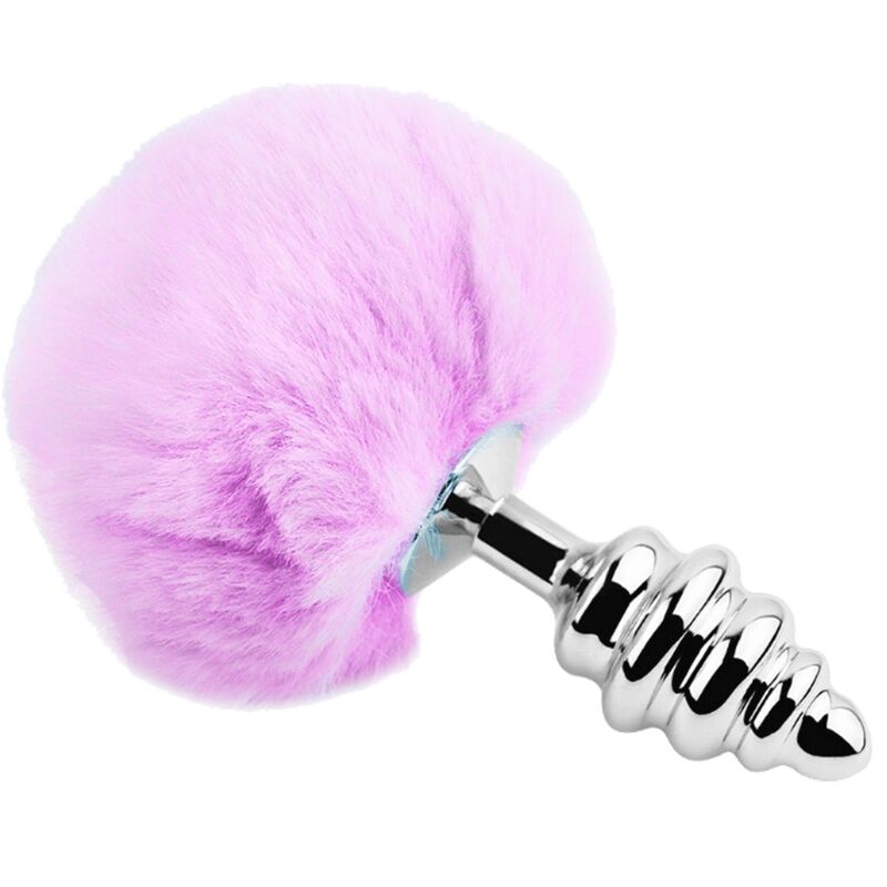 Plug anal ALIVE espiral metal fluffy violeta tamanho L para prazer e estimulação.