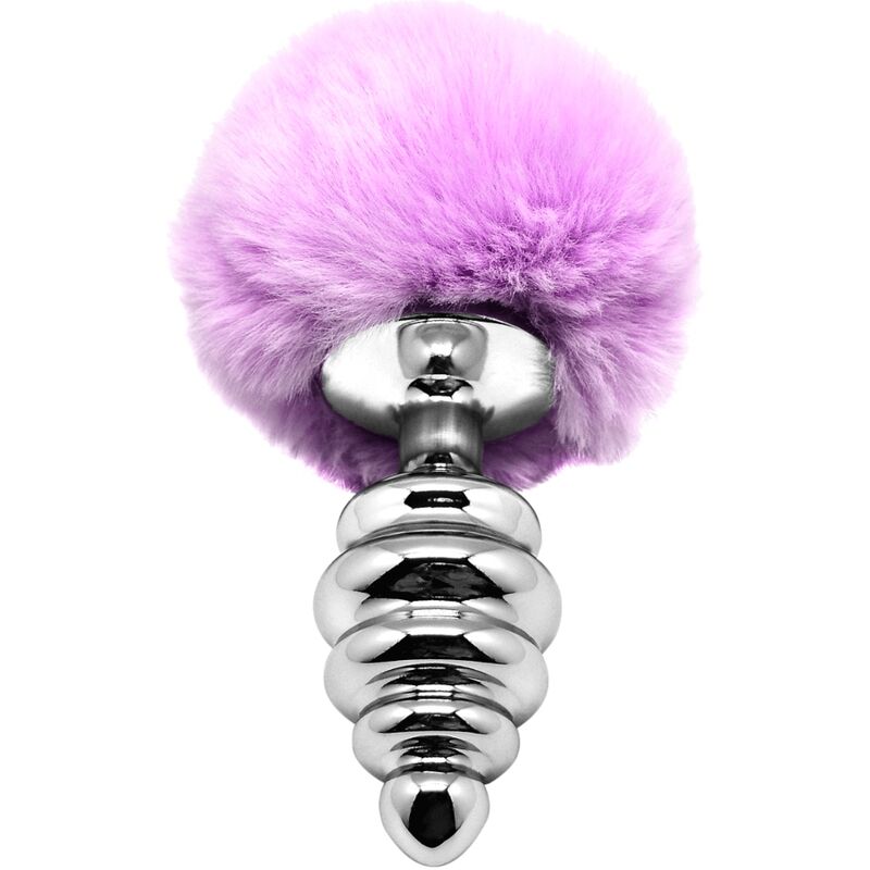 Plug anal ALIVE espiral metal fluffy violeta tamanho L para prazer e estimulação.