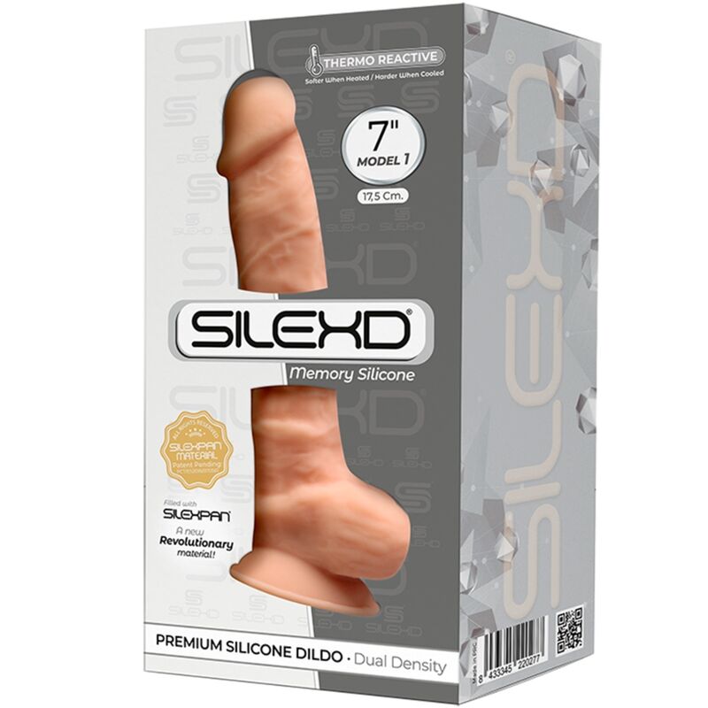 Close-up do Dildo Realístico SILEXD Modelo 1 em Silicone SILEXPAN 17.5 CM com ventosa, mostrando sua textura e detalhes realistas.