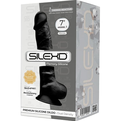 Imagem do SILEXD Dildo Realístico SILEXPAN Silicone Preto 17.5 CM com detalhes de textura e base de ventosa.