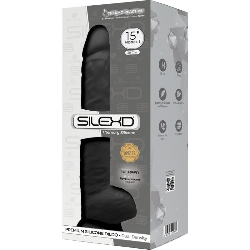 Detalhe do Dildo Realístico Premium SILEXD Silexpan Silicone Preto 38 CM