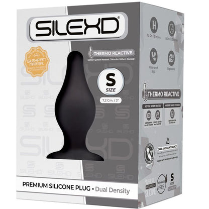 Close-up do SILEXD Plug Anal Premium Silicone Termorreativo Tamanho S, mostrando sua textura suave e formato ergonómico.