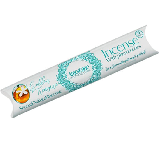 Incensário com incenso AMOREANE Tesouro Dourado com feromonas e aroma de jasmim em um ambiente íntimo