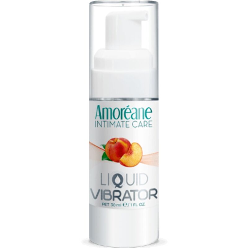 AMOREANE Líquido Vibrante Efeito Pêssego 30 ML em embalagem discreta.