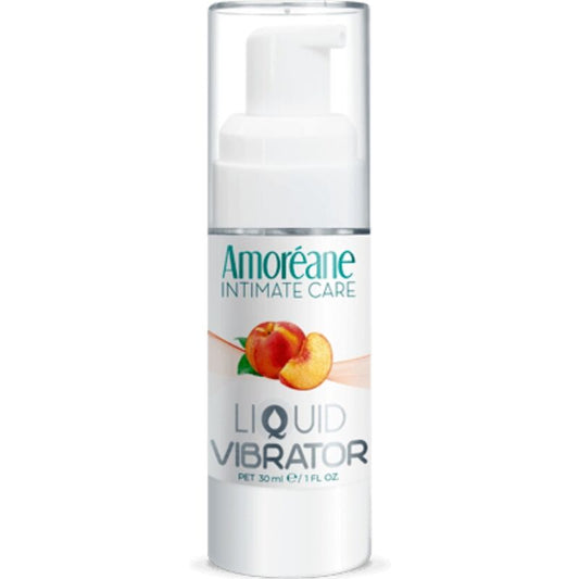 AMOREANE Líquido Vibrante Efeito Pêssego 30 ML em embalagem discreta.