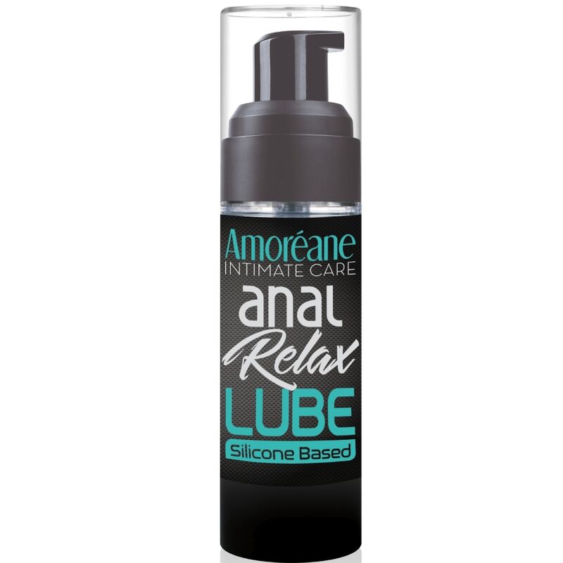 Frasco do AMOREANE Lubrificante Anal Relaxante à Base de Silicone 30 ML, destacando sua embalagem discreta e elegante.