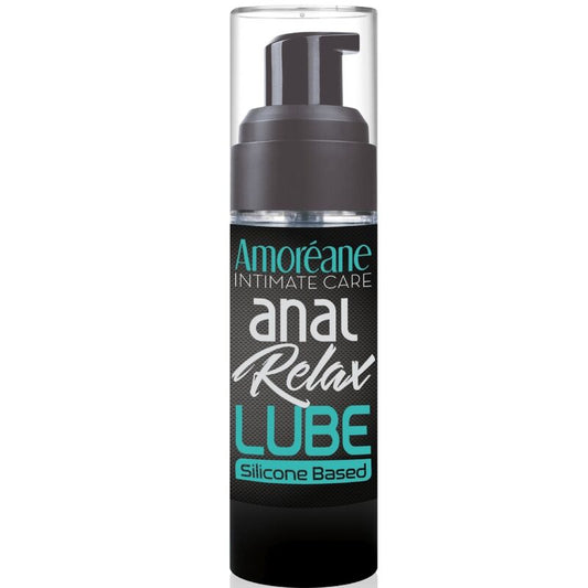Frasco do AMOREANE Lubrificante Anal Relaxante à Base de Silicone 30 ML, destacando sua embalagem discreta e elegante.