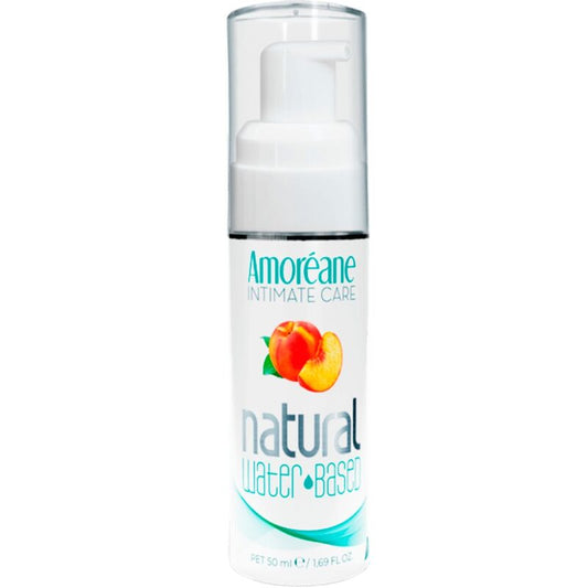 AMOREANE Lubrificante Íntimo à Base de Água Pêssego 50 ML, frasco e textura do gel
