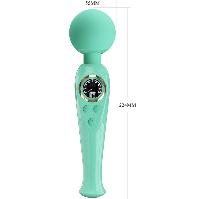 Vibrador de varinha PRETTY LOVE Skyler verde com ecrã LCD e cabeça flexível