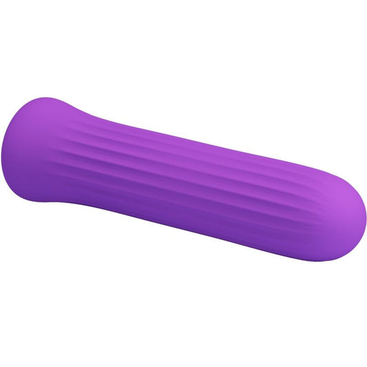 Close-up do vibrador Pretty Love Blanche Estimulador Lilac, destacando sua forma compacta e textura de silicone.