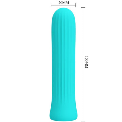 Close-up do vibrador bala Pretty Love Blanche Azul mostrando sua textura e detalhes de design.