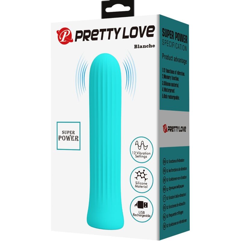 Close-up do vibrador bala Pretty Love Blanche Azul mostrando sua textura e detalhes de design.